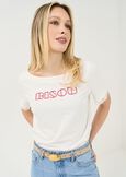 Summer T-shirt with lace and beads BIANCO WHITE Woman image number 1