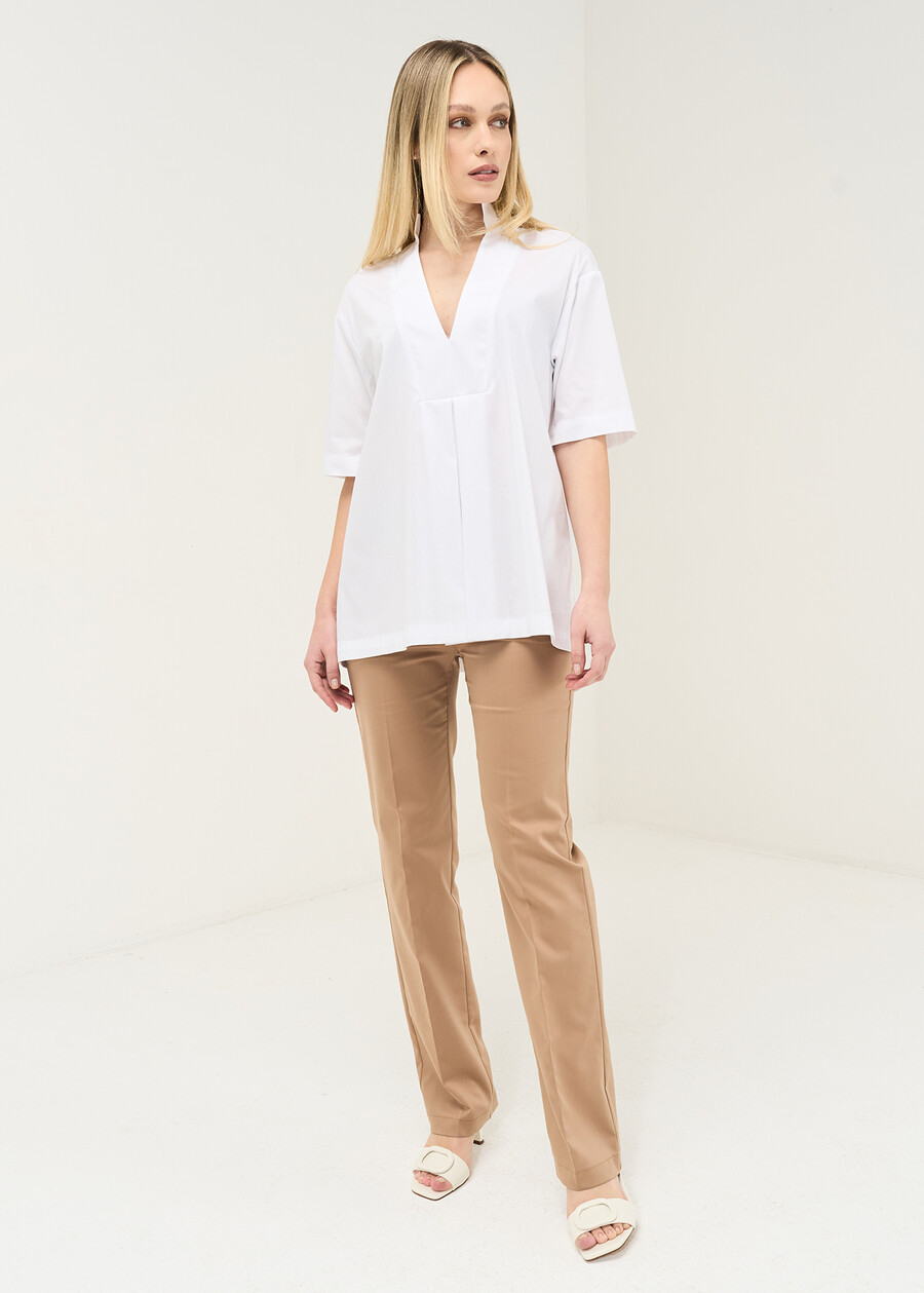 Claid cotton blouse with front pleat MARRONEBIANCO WHITE Woman , image number 4