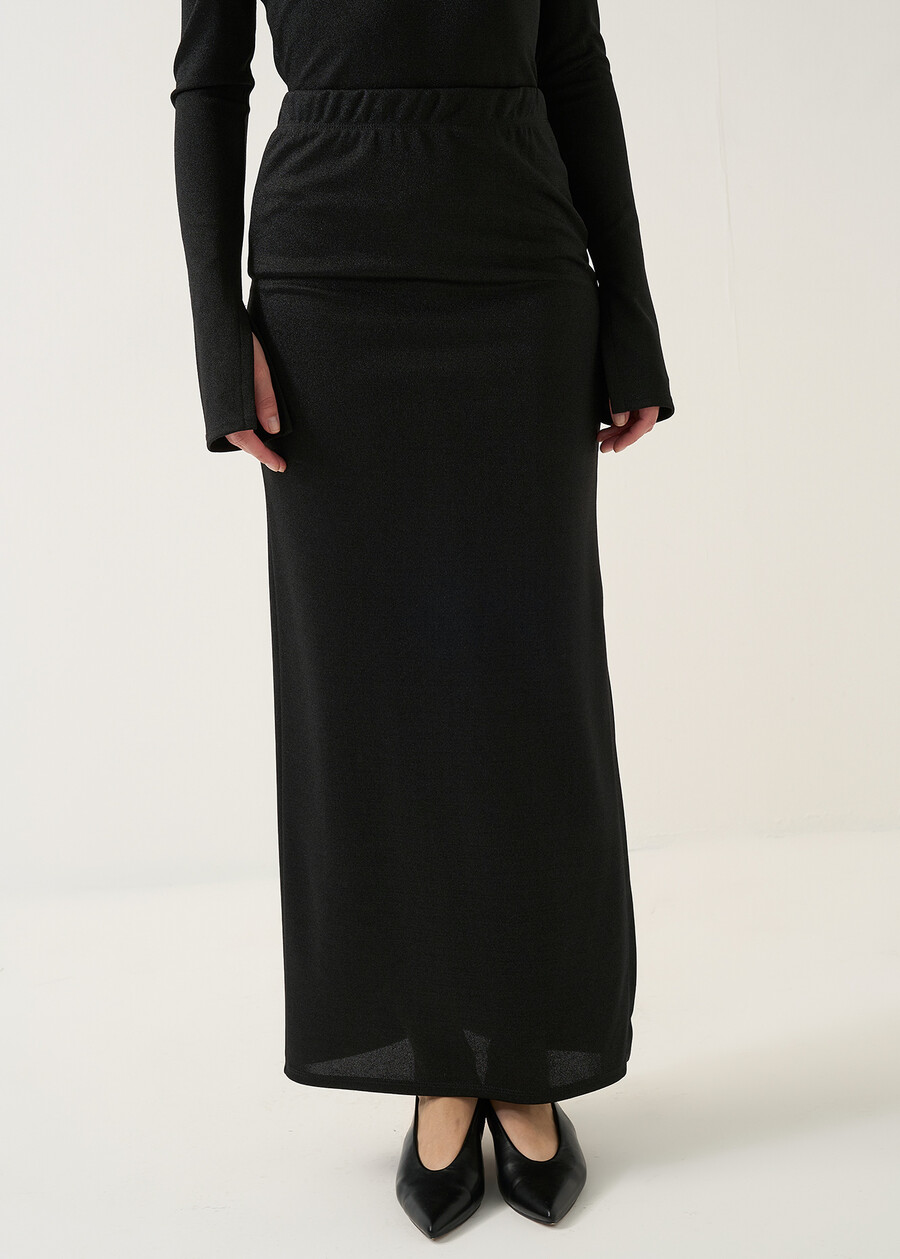 Goldys long lurex jersey skirt NERO Woman , image number 2