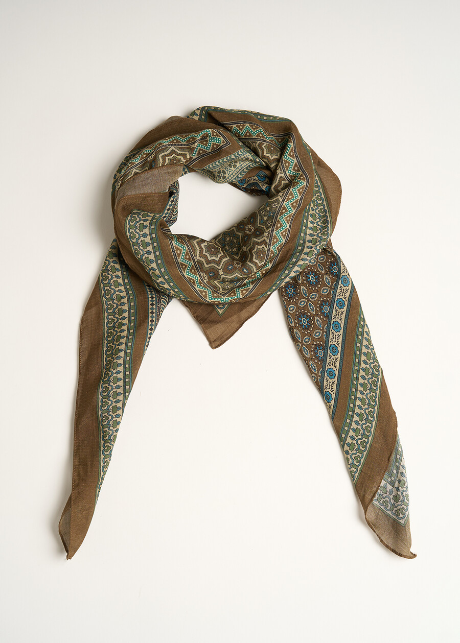 Selma block print scarf VERDEMARRONEBLU Woman , image number 2