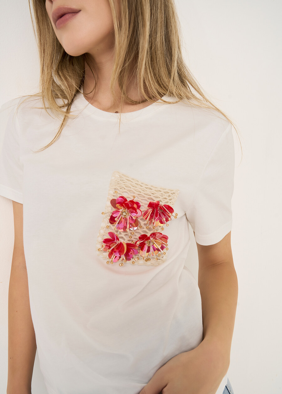 Saimon crochet pocket T-shirt BIANCO WHITE Woman , image number 2