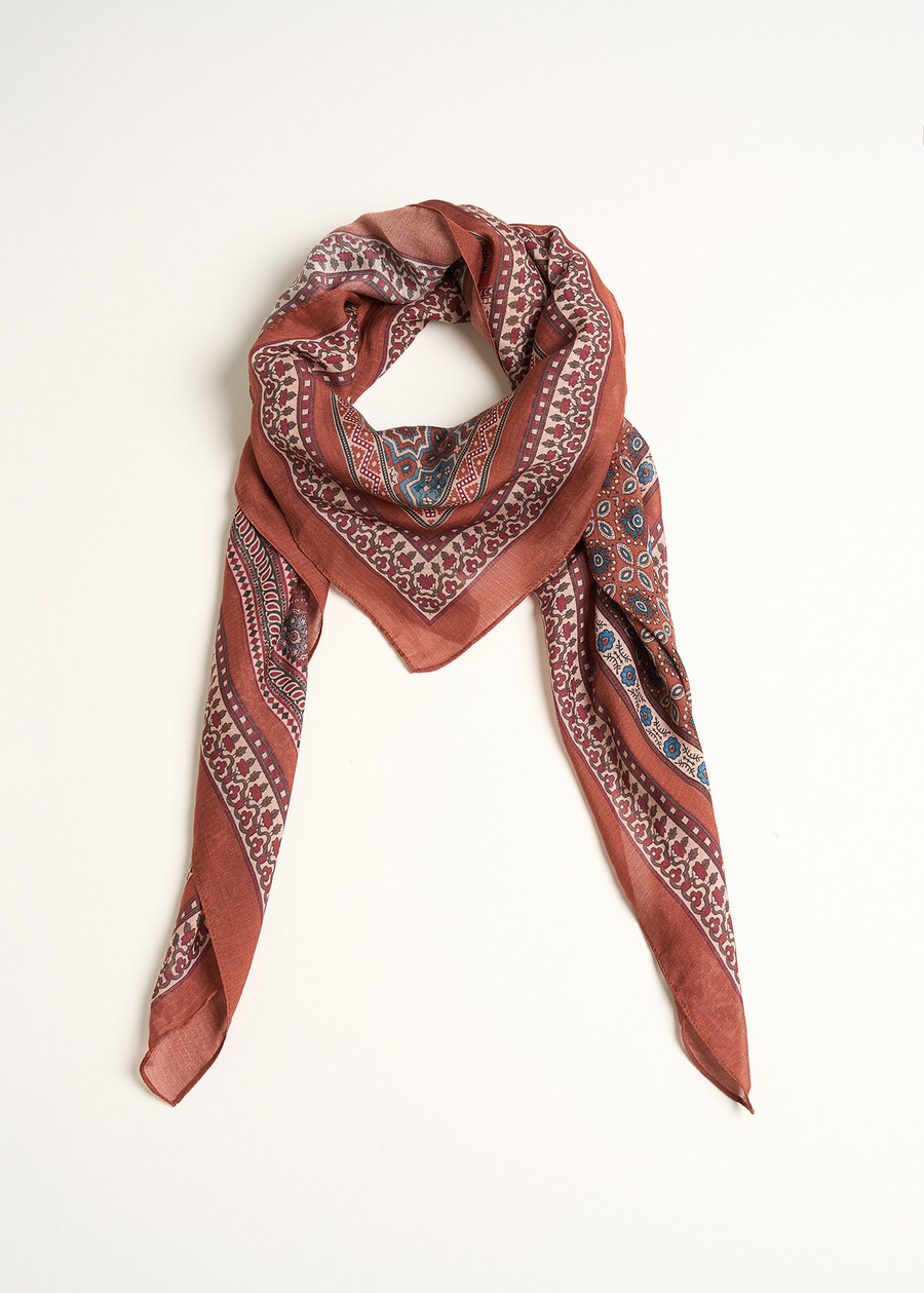 Selma block print scarf VERDEMARRONEBLU Woman , image number 2