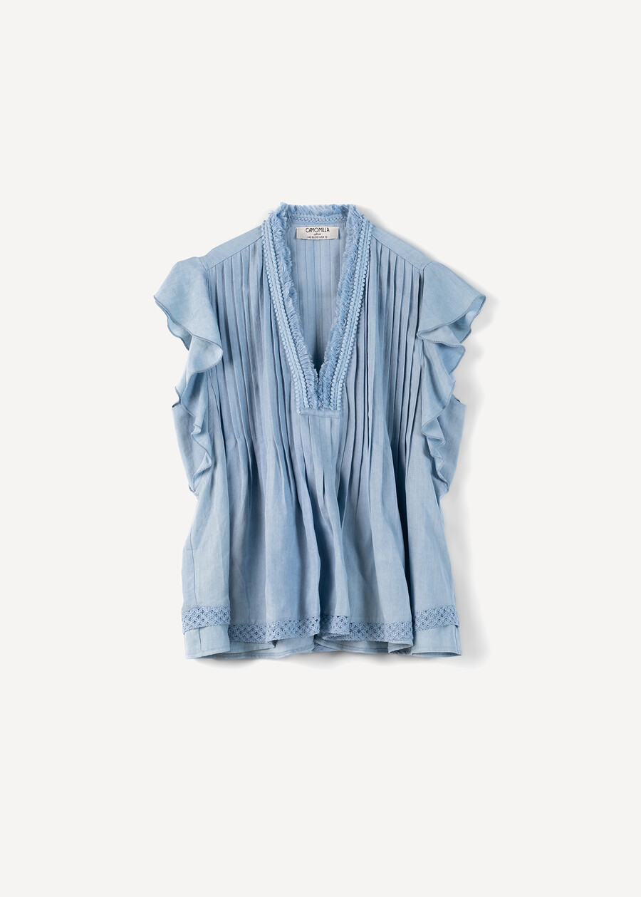 Tailer viscose and lace top DENIM MEDIUM DENIM Woman , image number 5