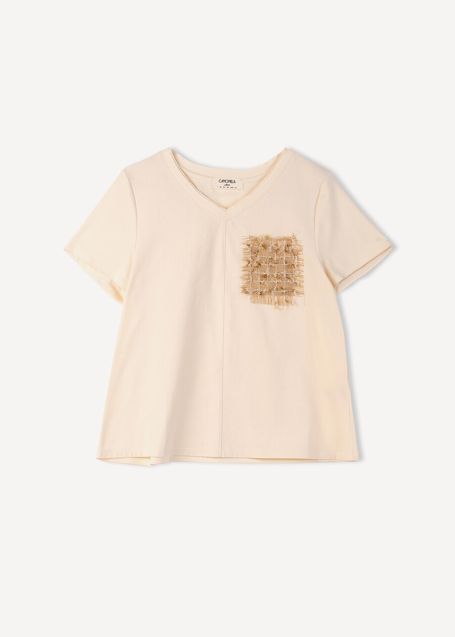 Sallie T-shirt with lurex pocket BEIGE Woman , image number 4