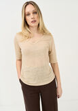 Skyper linen V-neck T-shirt BEIGEMARRONEBIANCO WHITE Woman image number 1