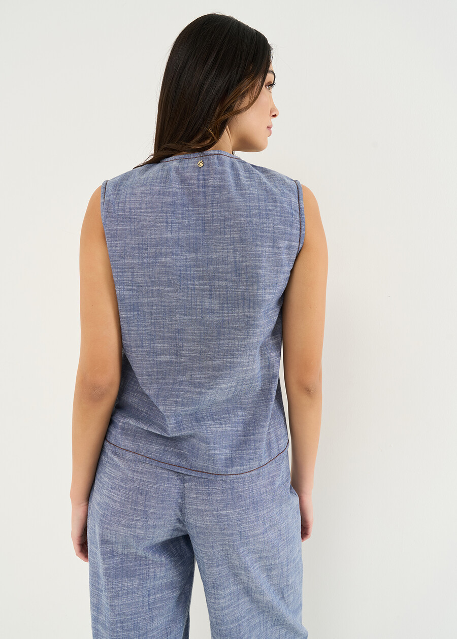 Taigo basic V-neck top DENIM Woman , image number 3