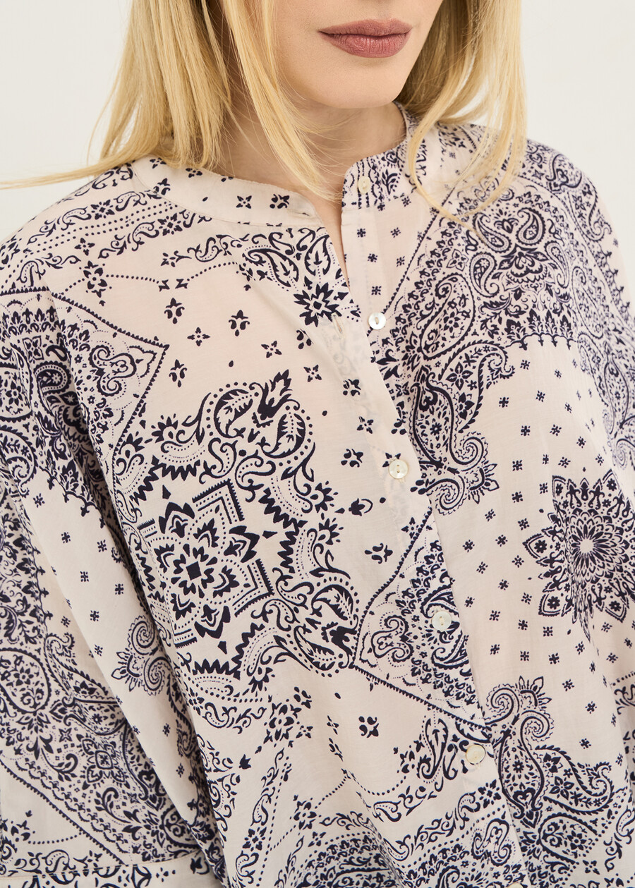 Carlie printed cotton and Bemberg blouse BIANCO WHITE Woman , image number 2
