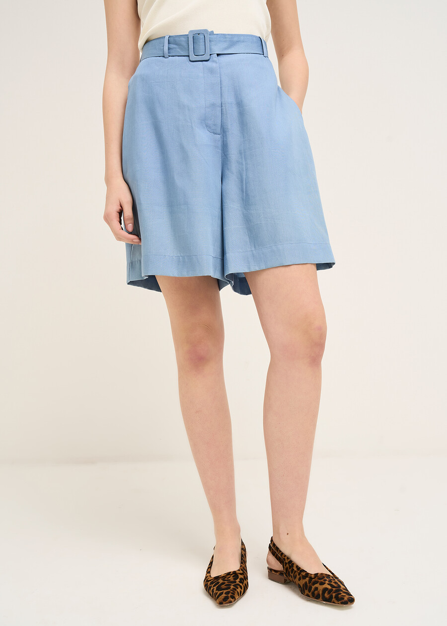Boxy viscose bermuda with belt DENIM MEDIUM DENIM Woman , image number 3