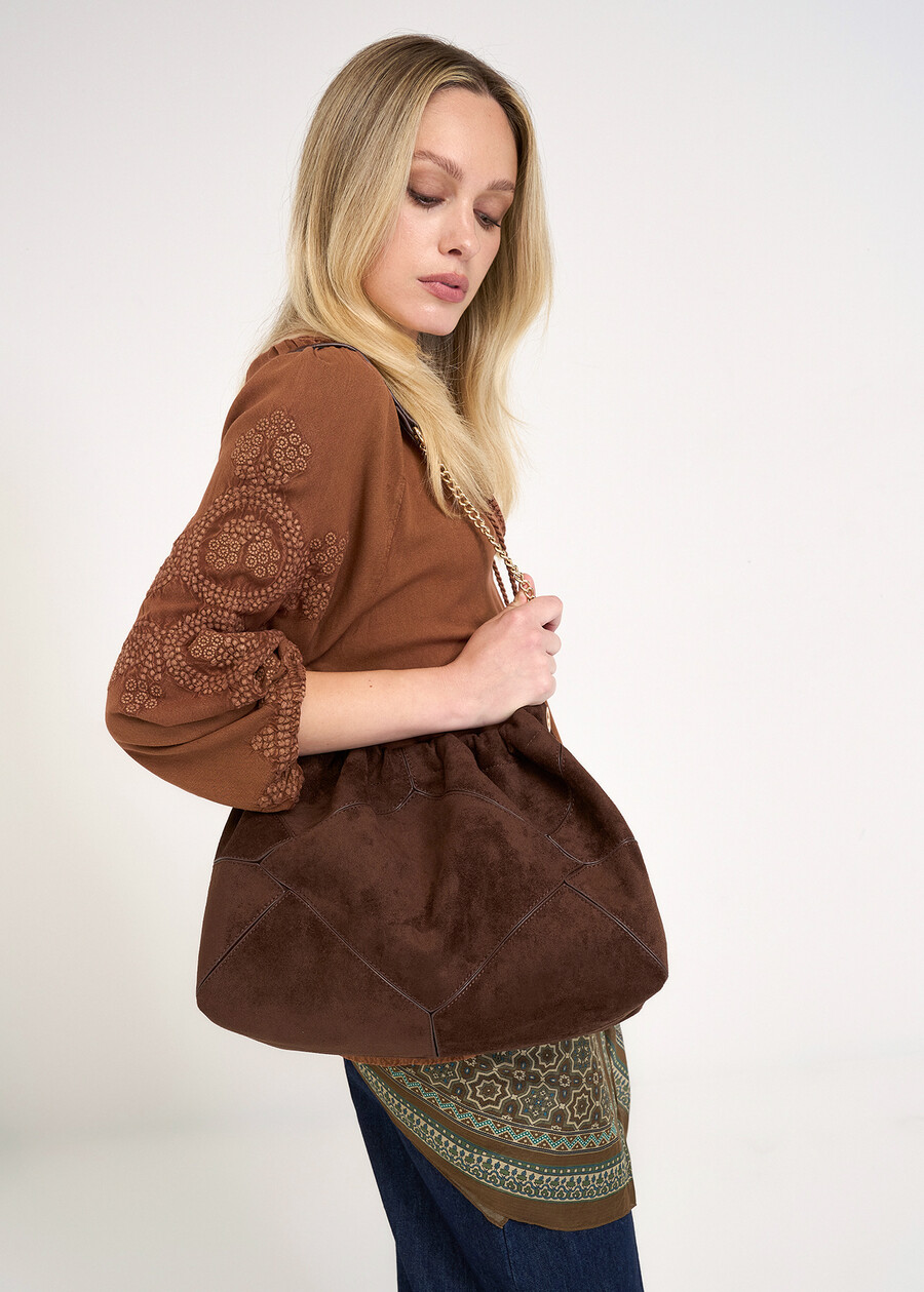 Bayl faux-suede slouchy bag MARRONE Woman , image number 1