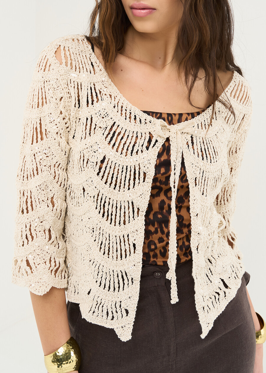 Carolina cotton yarn cardigan BEIGE LIGHT BEIGE Woman , image number 2