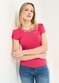 Samira T-shirt with rhinestone neckline ROSA FUCSIA Woman image number 1
