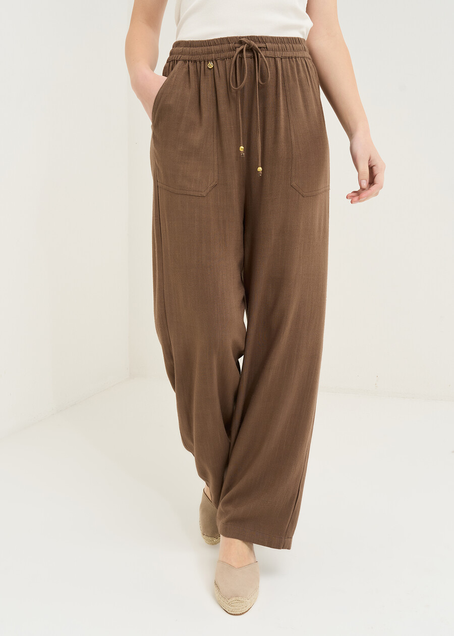 Poly viscose and linen trousers MARRONE Woman , image number 2