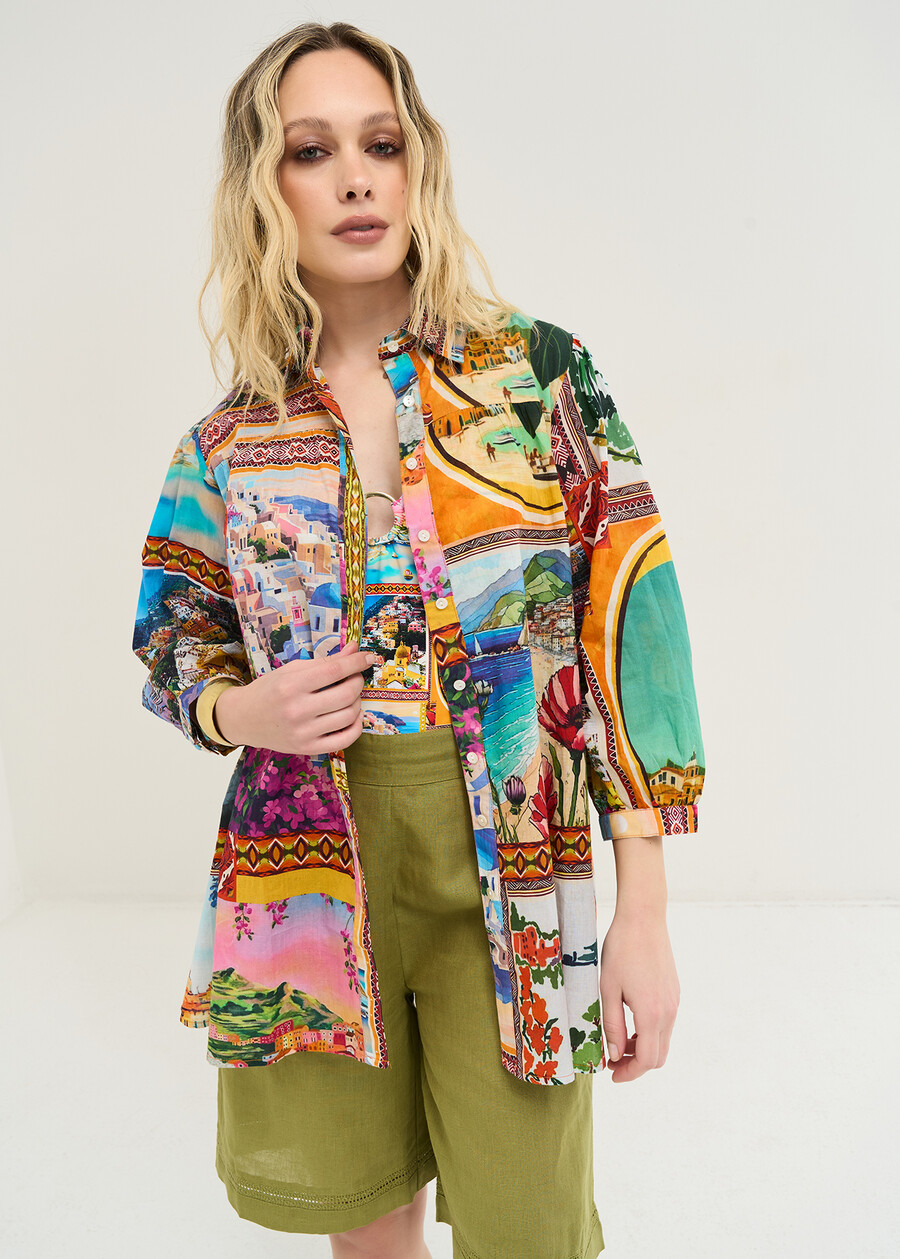 Carola printed cotton shirt GIALLO MANGO Woman , image number 1