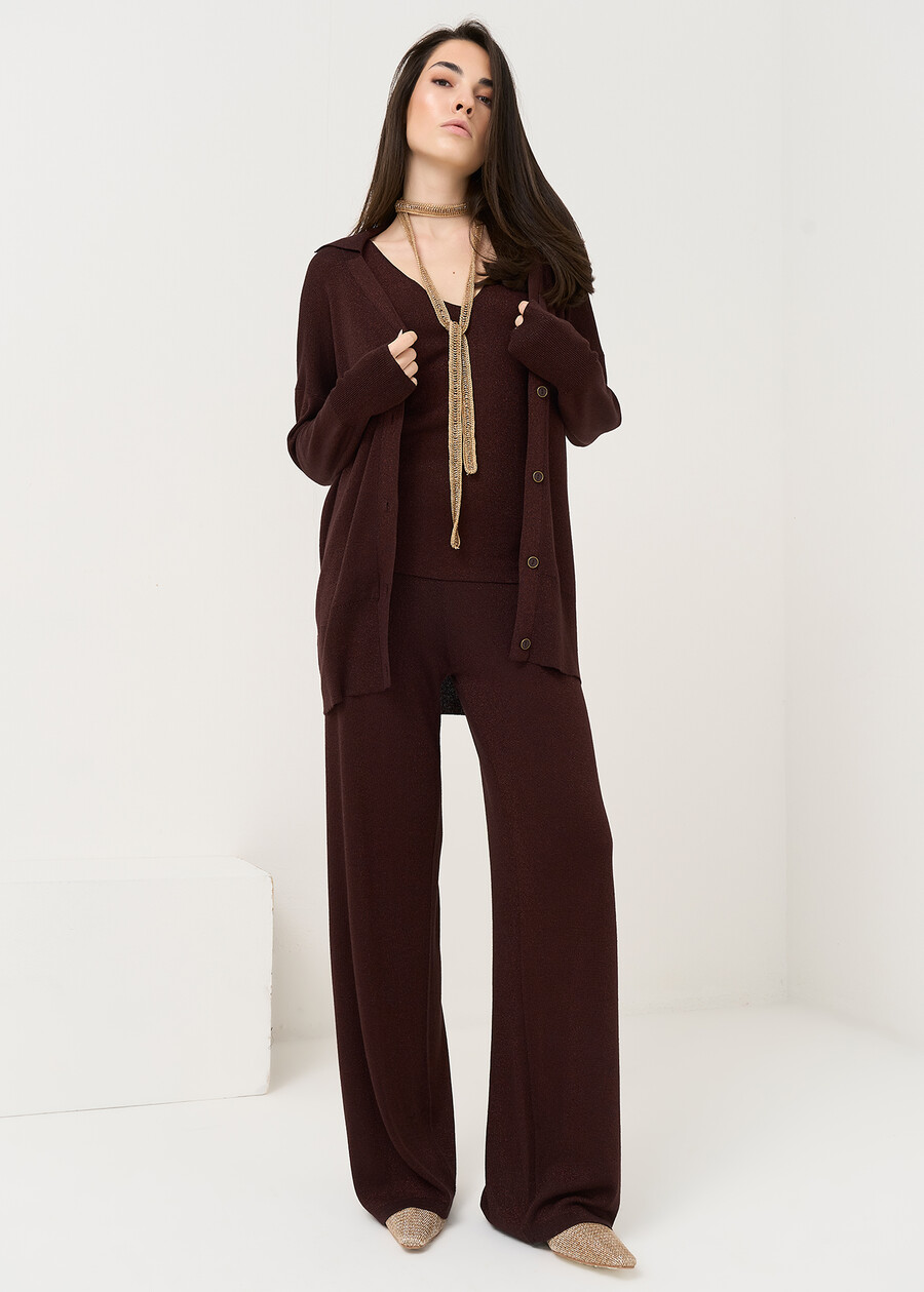 Pony wide lurex knit trousers MARRONE Woman , image number 1