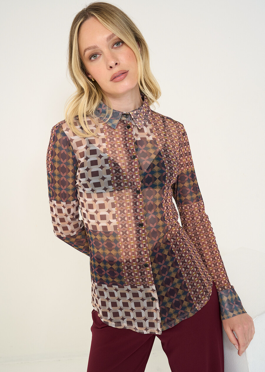 Calyd mesh shirt with Seventy print GRIGIO TORTORA Woman , image number 1