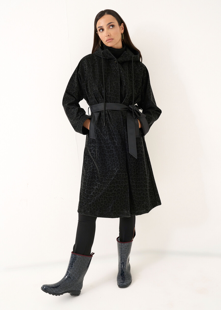 Thom-A long animal print trench NERO Woman , image number 1