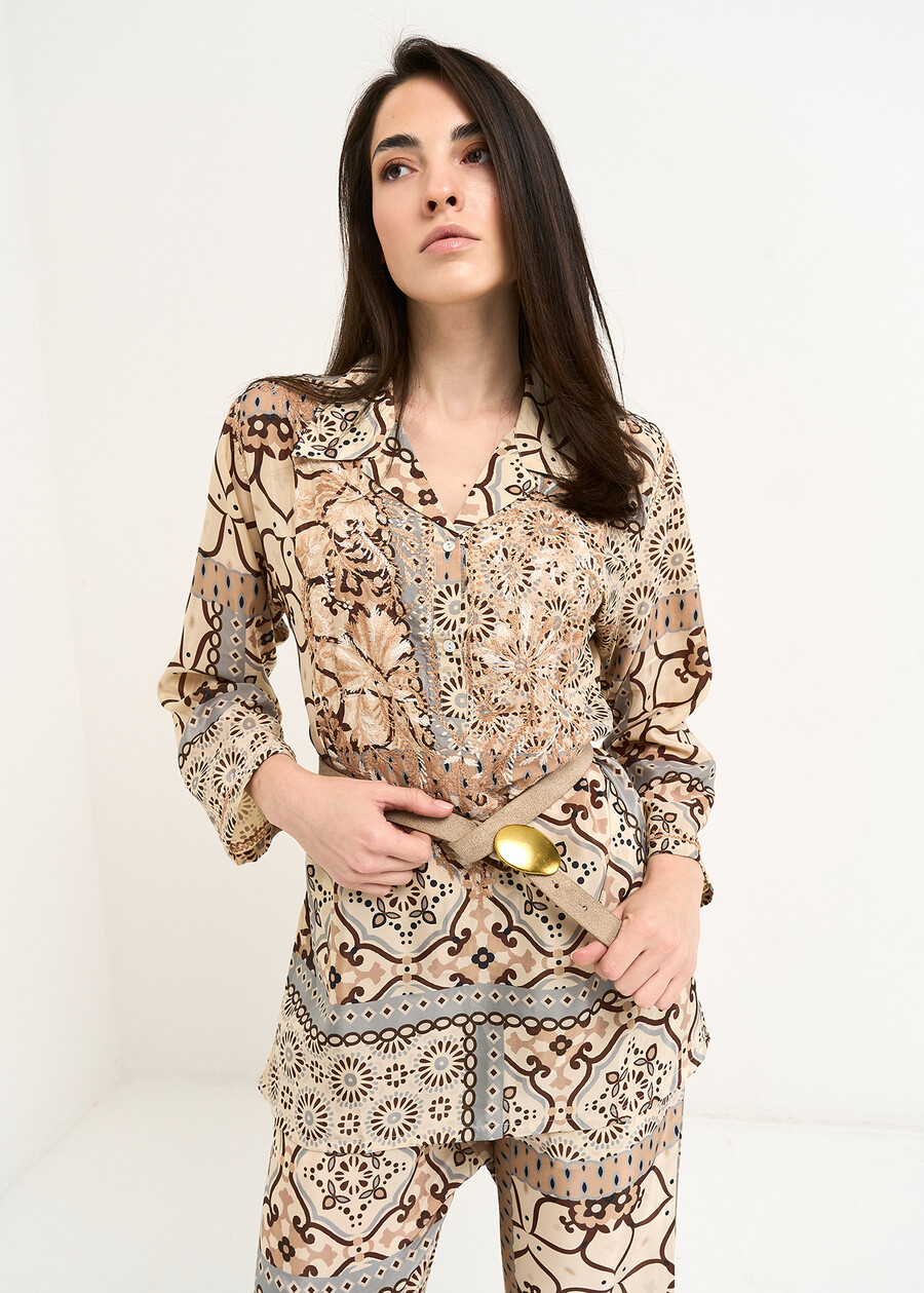 Bly printed embroidered blouse BLU AVIONBEIGE Woman , image number 1