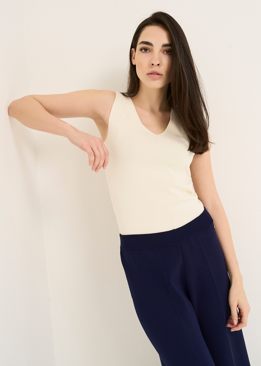 Tary V-neck knit top BEIGE LATTE Woman , image number 1