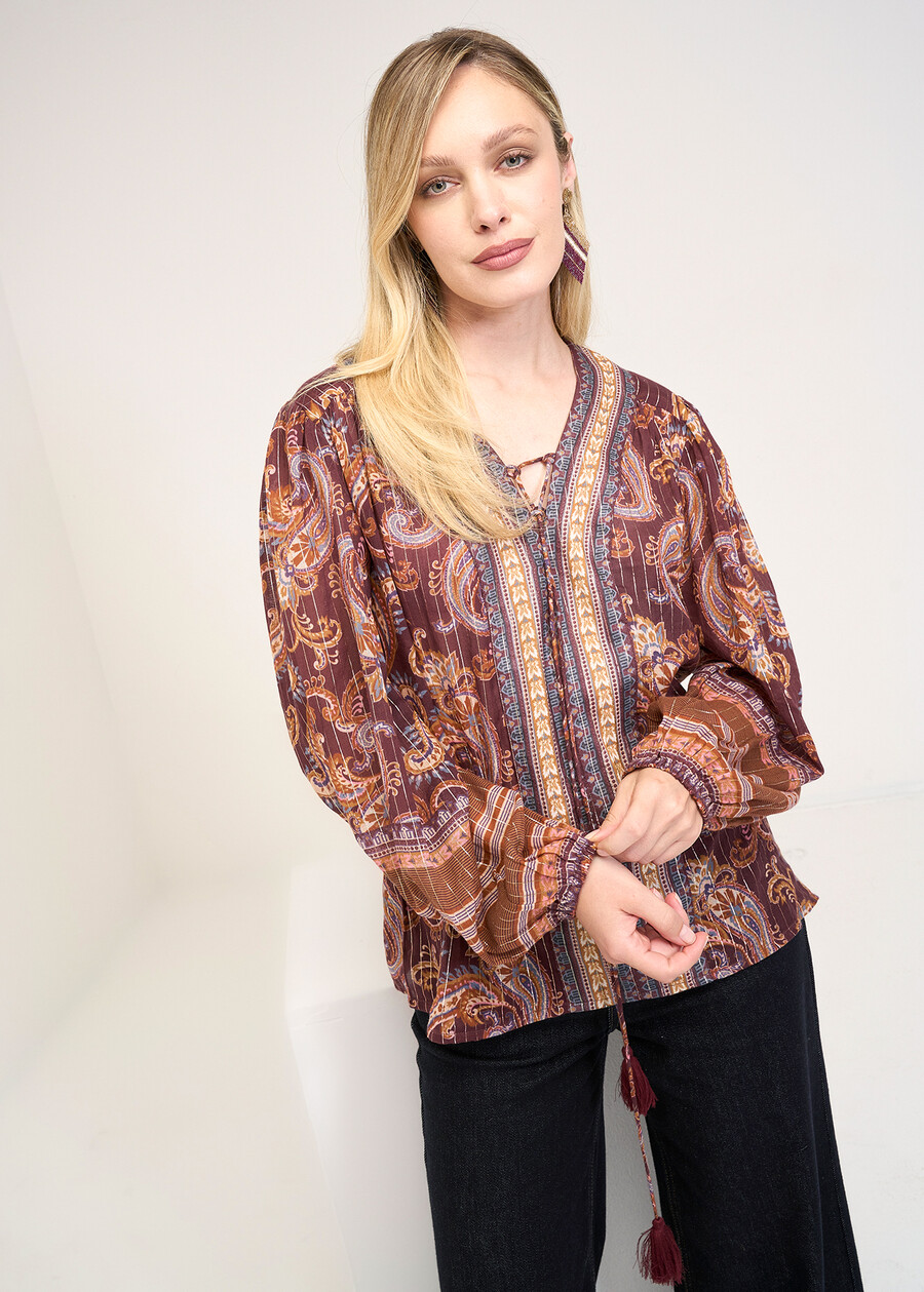 Bruny lurex print blouse ROSSO BORDEAUXAZZURRO BREZZA Woman , image number 1