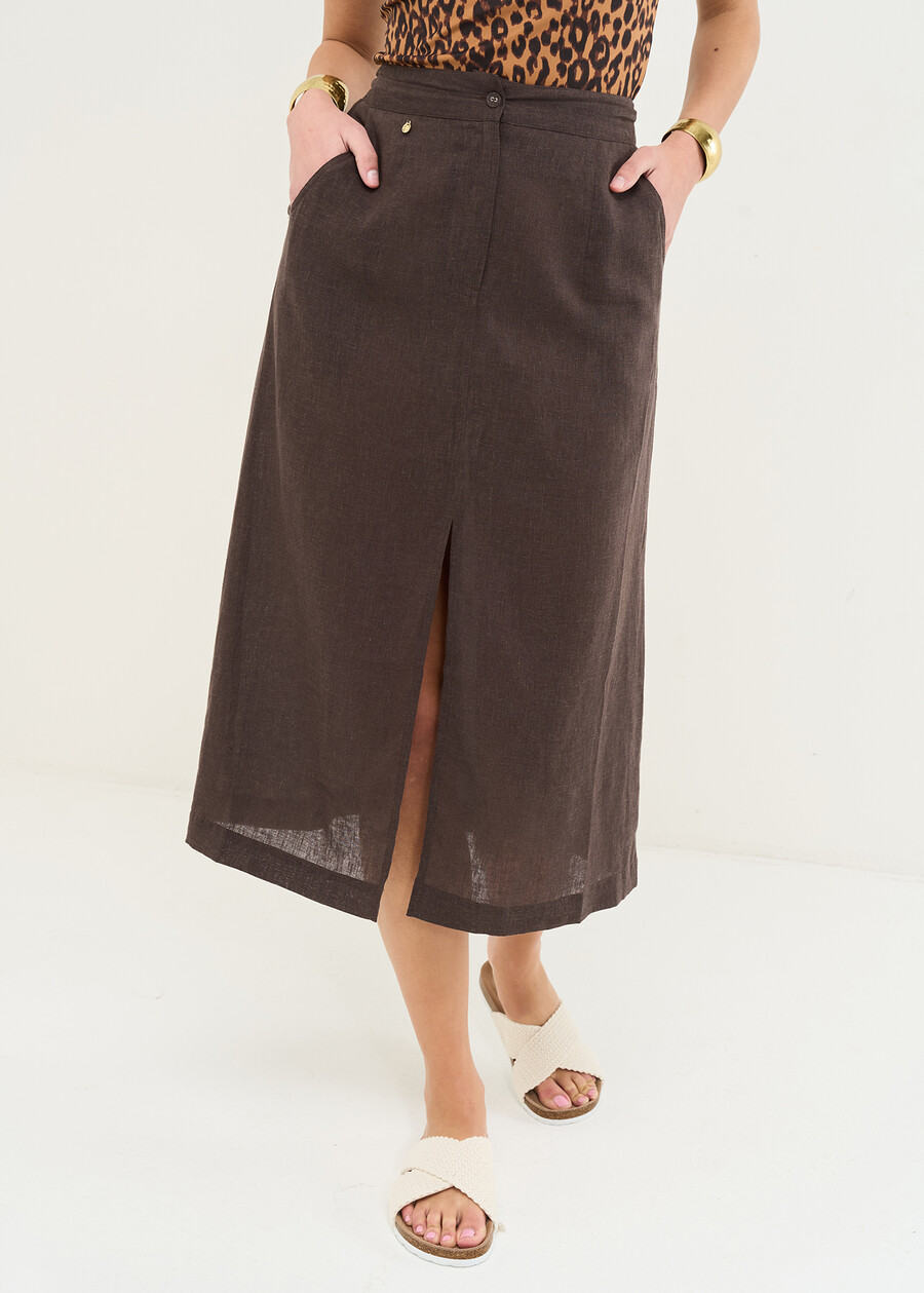 Gabriella long skirt in linen blend MARRONEBLU AVION Woman , image number 2