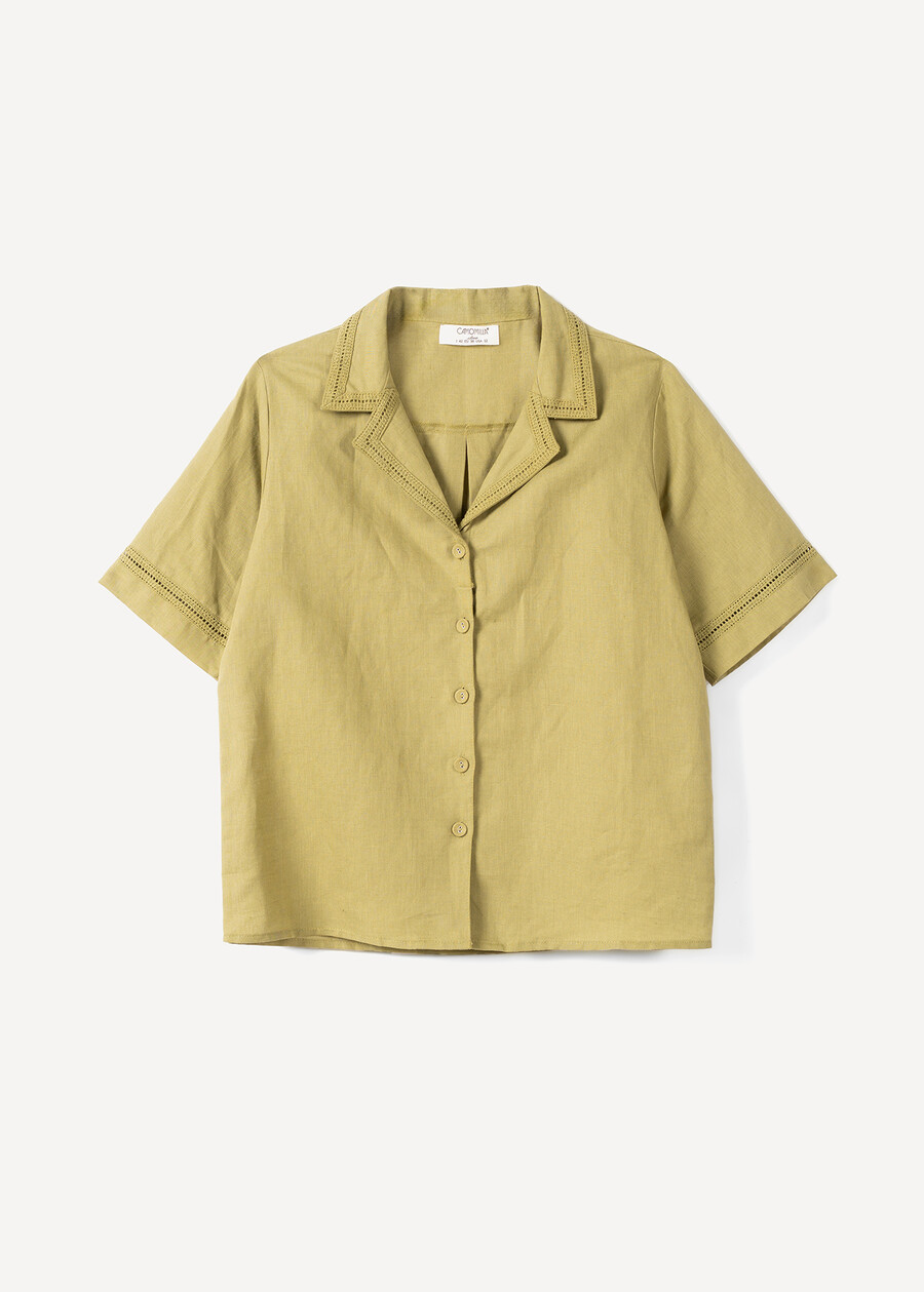 Camy linen and cotton shirt with lace VERDE Woman , image number 5