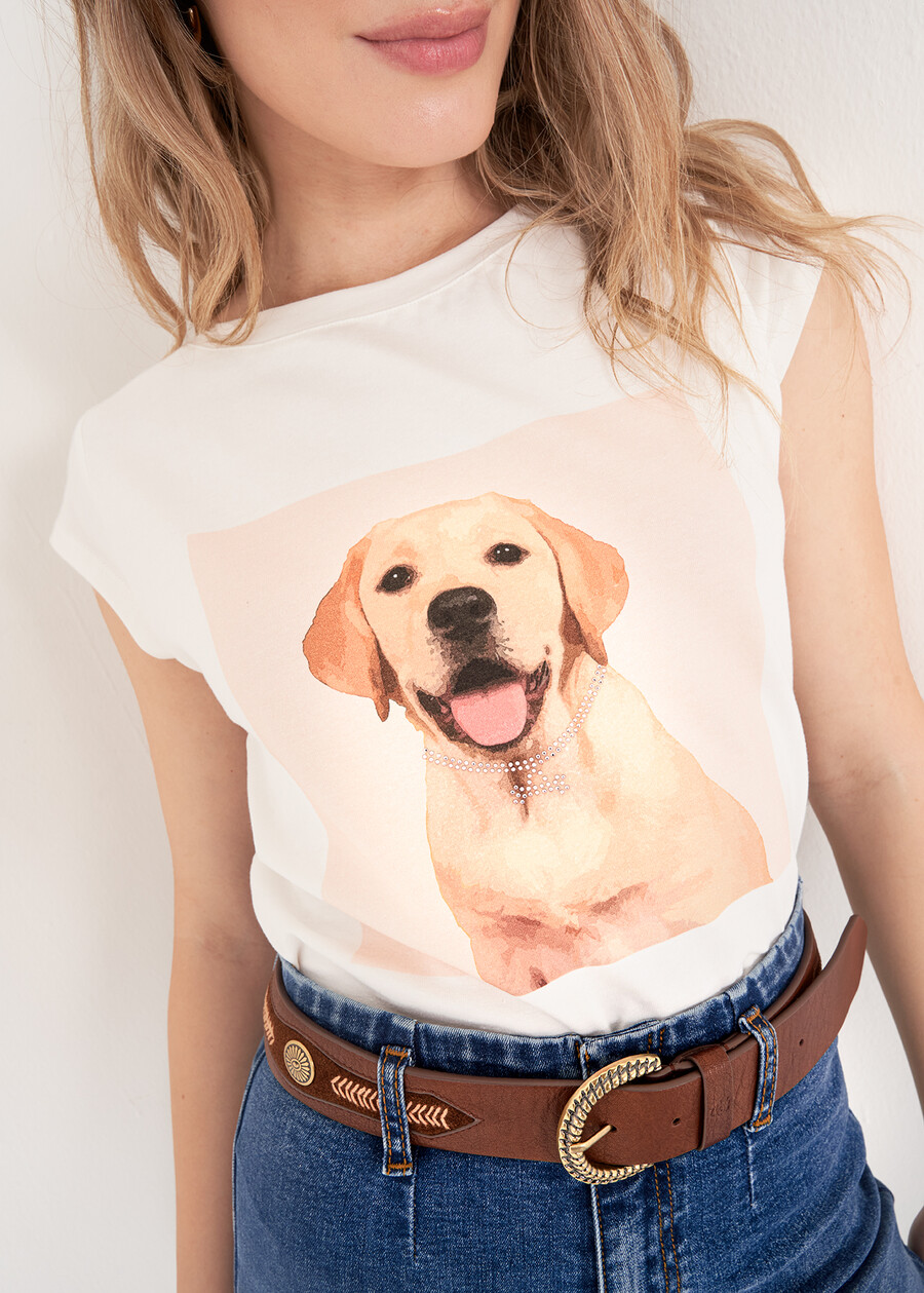 T-Shirt Silla &ldquo;Wear Love&rdquo; in Cotton with Dog Print BEIGE LATTE Woman , image number 2