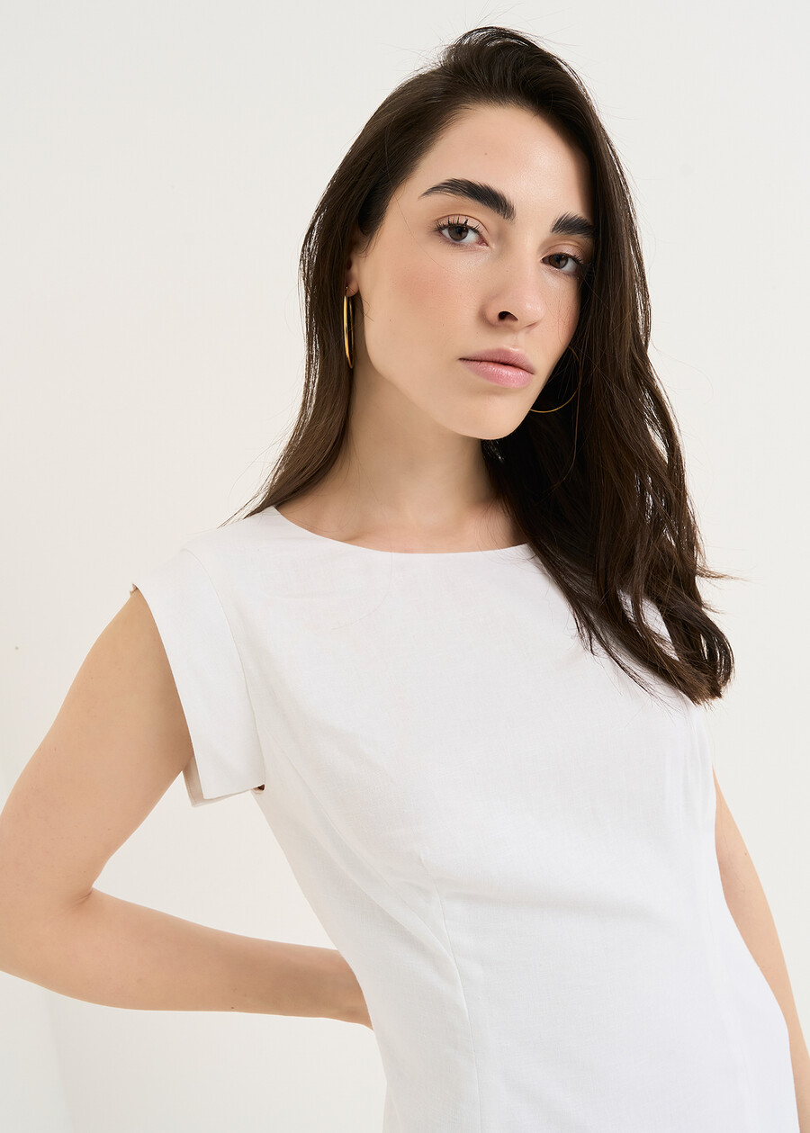 Afef linen blend sheath dress BLUROSABIANCO WHITE Woman , image number 3