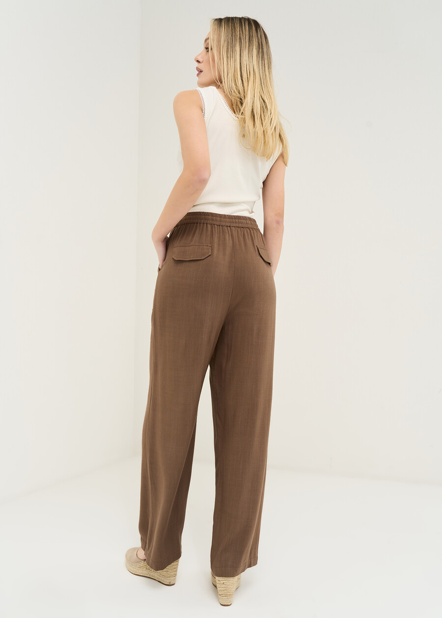 Poly viscose and linen trousers MARRONE Woman , image number 4