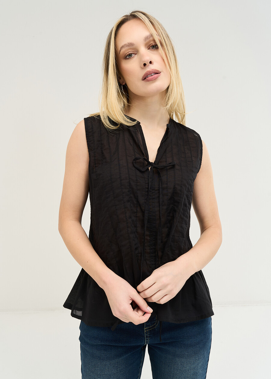 Tony cotton voile top with flounce BIANCO WHITENERO BLACK Woman , image number 1