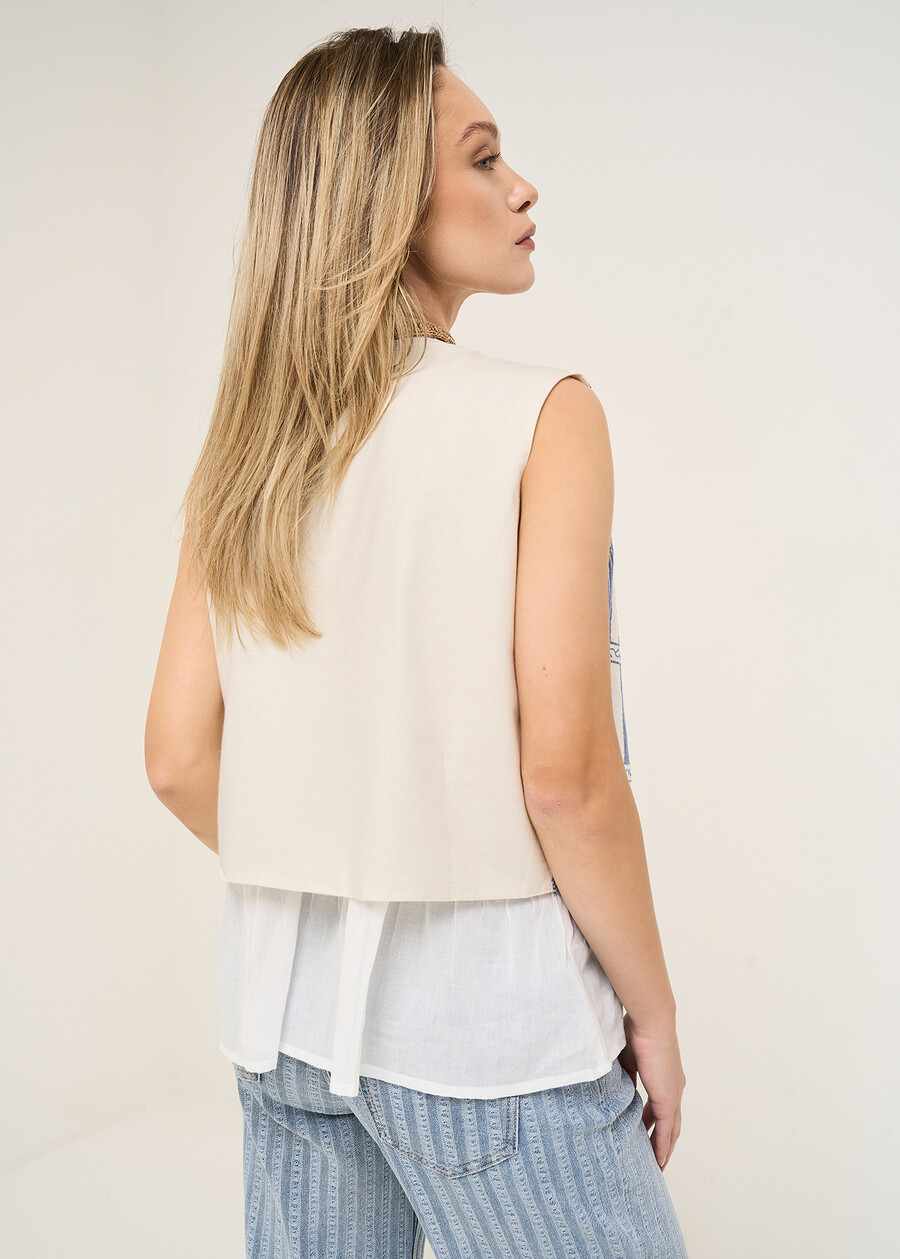 Gipsy embroidered cotton vest BEIGE LATTE Woman , image number 3