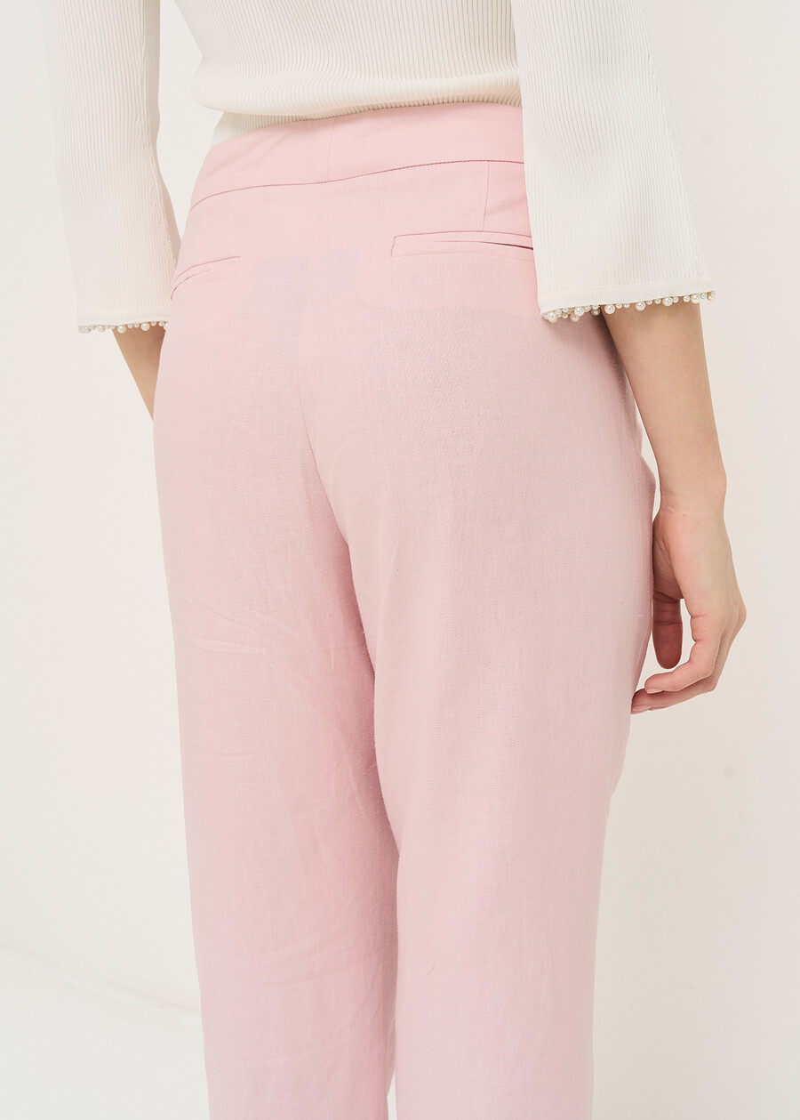 Giorgia-O linen blend trousers BLUROSABIANCO WHITEROSA FUCSIA Woman , image number 5